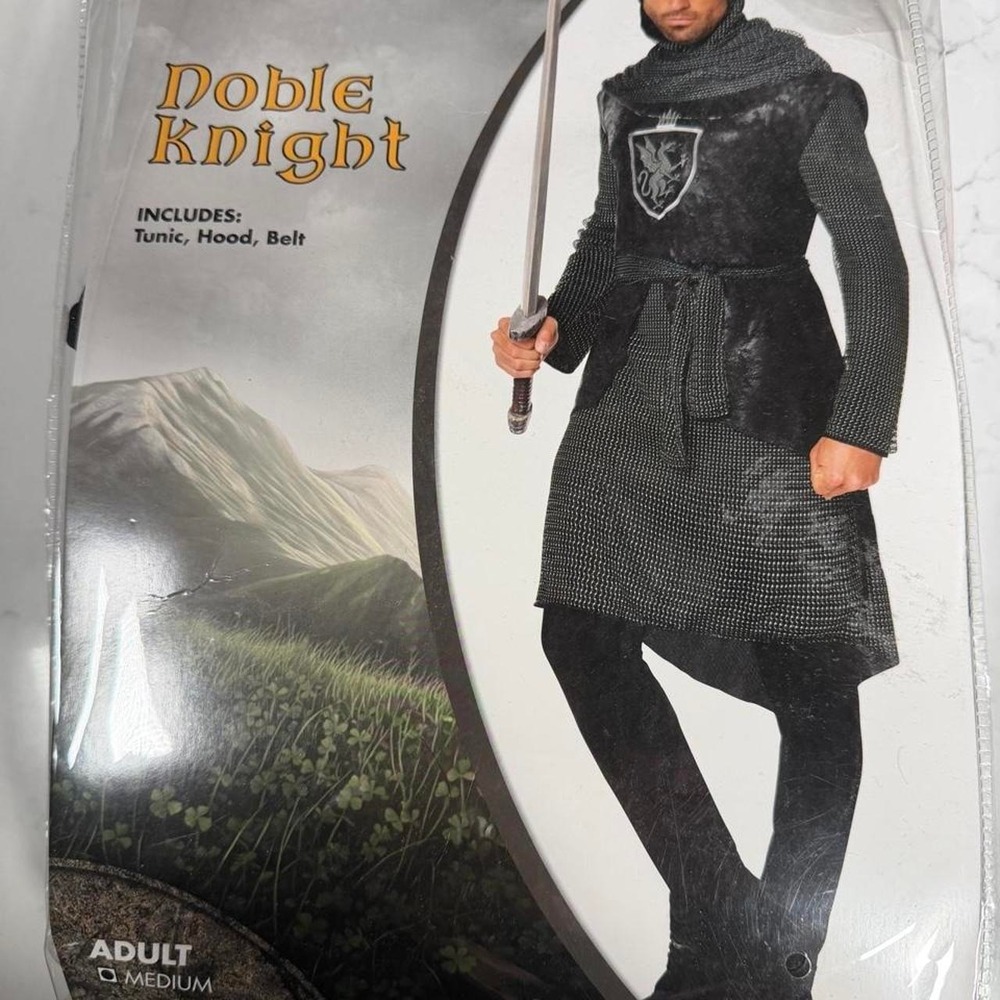 Spirit Halloween Noble Knight Costume Adult Medium Medieval Tunic Hood Belt
